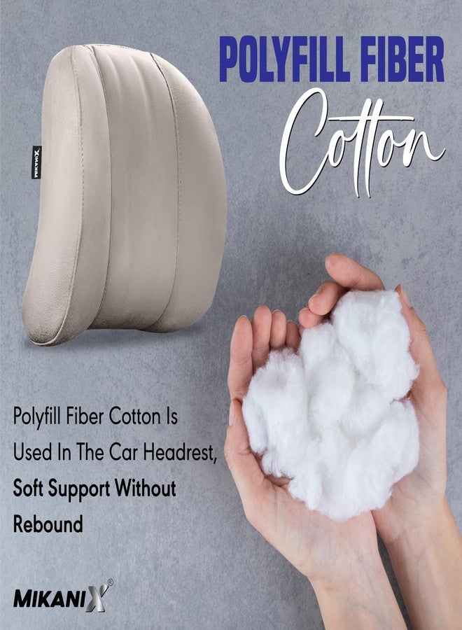 MIKANIX Car Headrest Pillow | Polyfill Fiber Cotton Neck/Head Support Cushion | Ergonomic Travel Headrest | Comfortable Car Seat Pillow | Breathable Soft Cover | Universal Fit (2 Beige) - Image 3